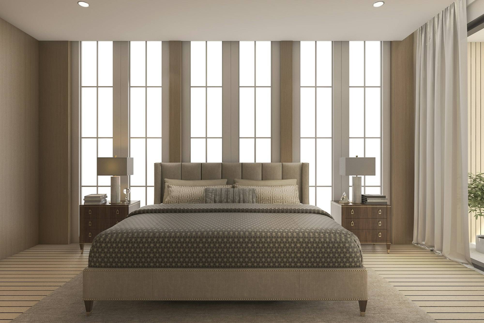 3d rendering luxury bedroom with high beautiful window