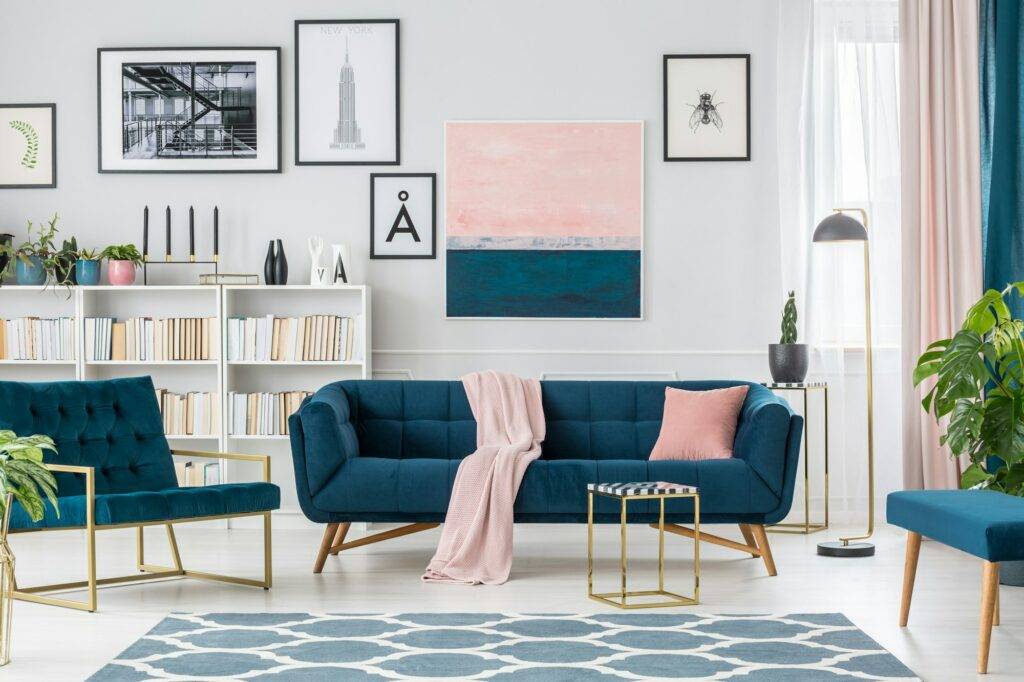 Painting in living room interior